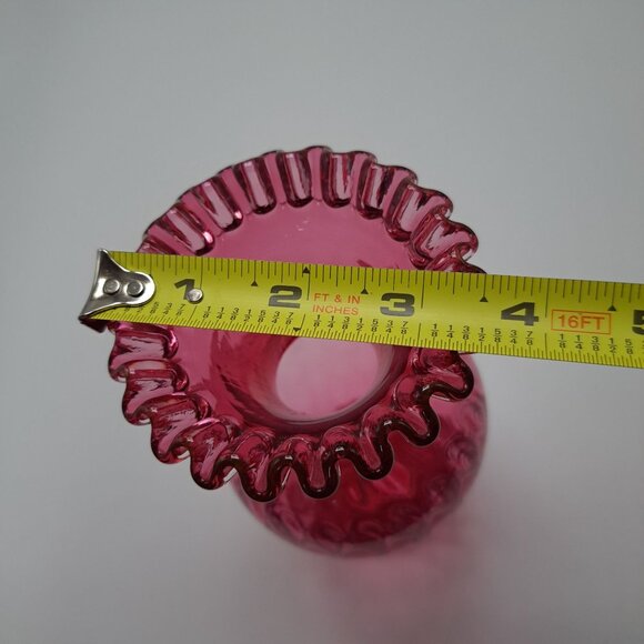 Fenton Cranberry Optic Dot Thumbprint Glass Crimped Pinched Edge Vase Vintage - Picture 4 of 14